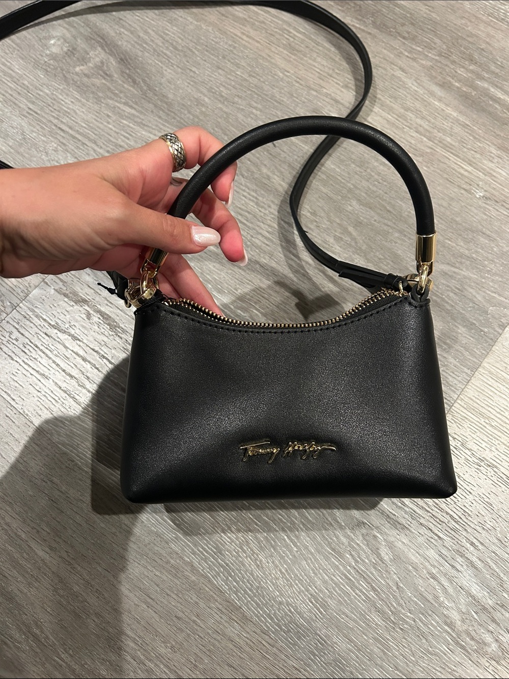 Tommy Hilfiger Black Mini Top-Handle Crossbody Bag with Gold Hardware